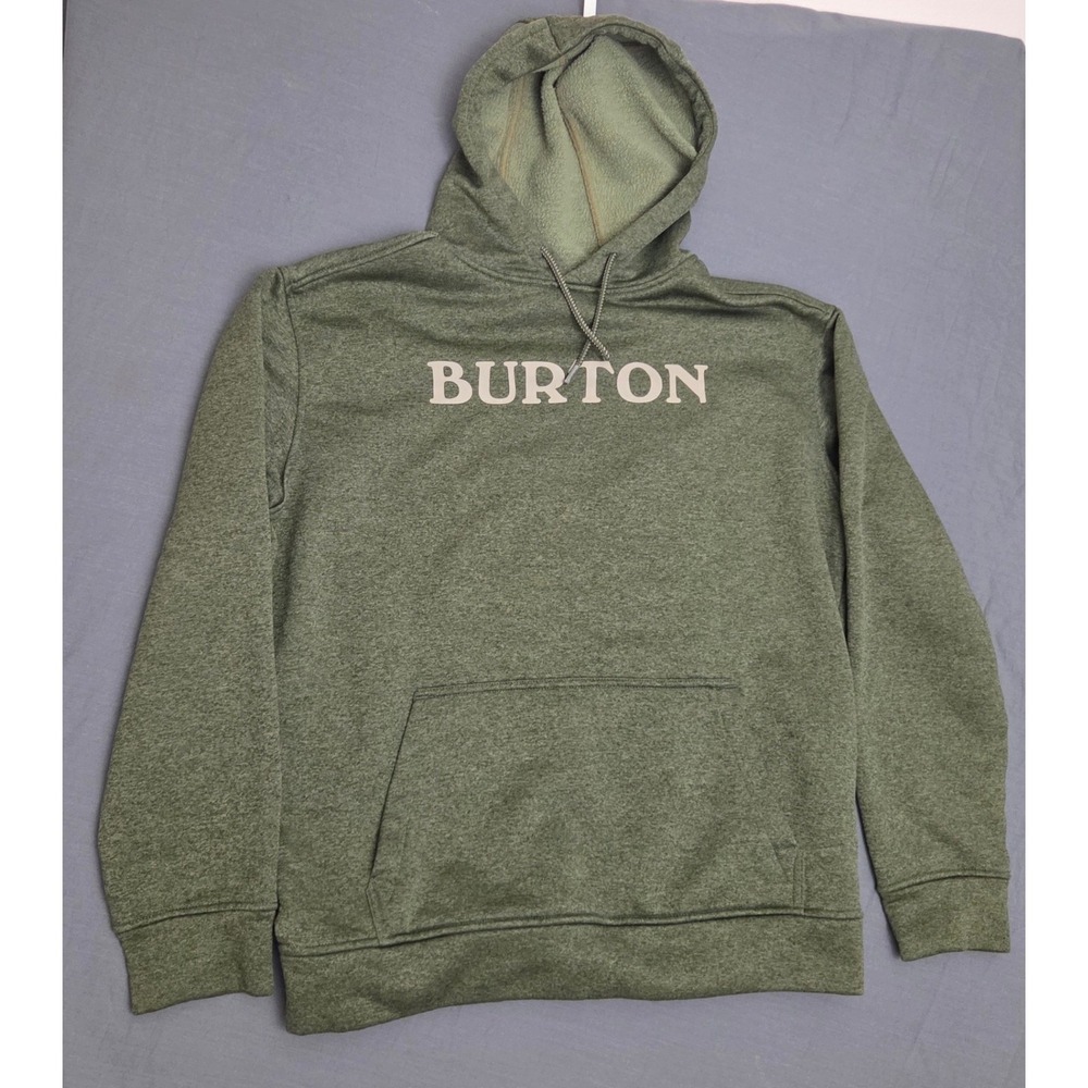 Burton Mens Oak Pullover Hoodie Heathered Olive Green Tech Fleece Small